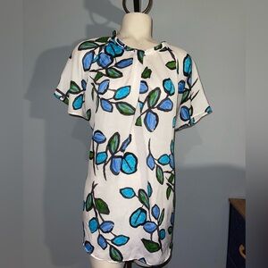 Liz Claiborne White and Blue Leaf Print Blouse short sleeve top shirt woman’s 2X